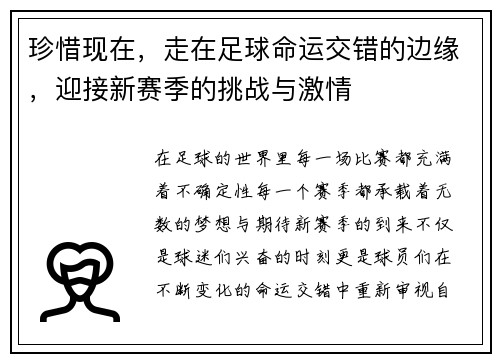 珍惜现在，走在足球命运交错的边缘，迎接新赛季的挑战与激情
